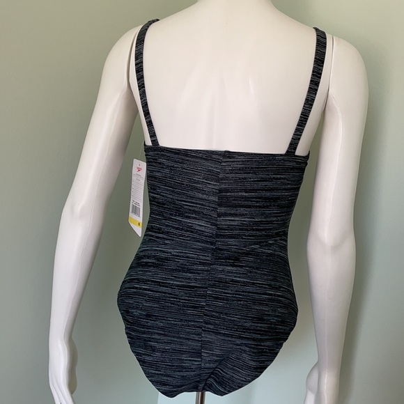 Speedo Women's One Piece Modest Spacedyed Black Gray Swimsuit NEW - Picture 5 of 6